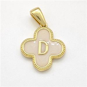 Copper Clover Pendant Letter-D Painted Gold Plated, approx 15mm