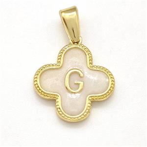 Copper Clover Pendant Letter-G Painted Gold Plated, approx 15mm