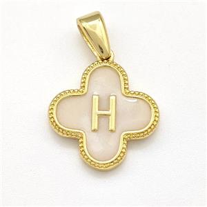 Copper Clover Pendant Letter-H Painted Gold Plated, approx 15mm