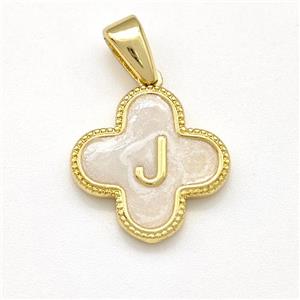 Copper Clover Pendant Letter-J Painted Gold Plated, approx 15mm
