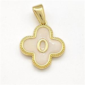 Copper Clover Pendant Letter-O Painted Gold Plated, approx 15mm