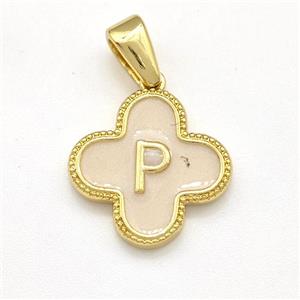 Copper Clover Pendant Letter-P Painted Gold Plated, approx 15mm