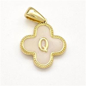 Copper Clover Pendant Letter-Q Painted Gold Plated, approx 15mm