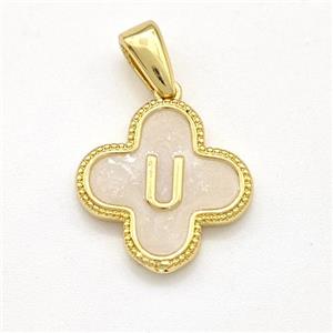 Copper Clover Pendant Letter-U Painted Gold Plated, approx 15mm