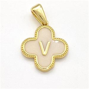 Copper Clover Pendant Letter-V Painted Gold Plated, approx 15mm