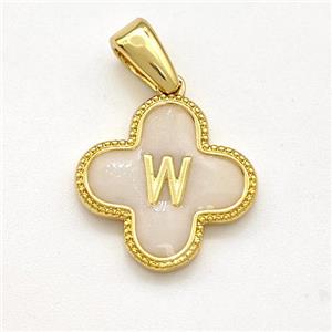 Copper Clover Pendant Letter-W Painted Gold Plated, approx 15mm