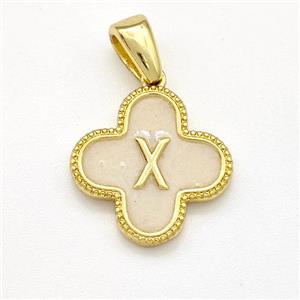Copper Clover Pendant Letter-X Painted Gold Plated, approx 15mm