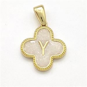 Copper Clover Pendant Letter-Y Painted Gold Plated, approx 15mm