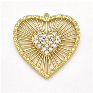 Copper Heart Pendant Micro Pave Zirconia Gold Plated, approx 25mm