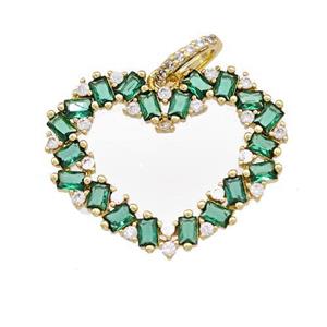 Copper Heart Pendant Micro Pave Green Zirconia Gold Plated, approx 20-26mm