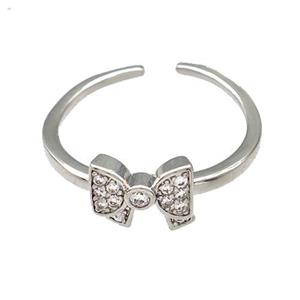Copper Bow Rings Micro Pave Zirconia Platinum Plated, approx 7-9mm, 18mm dia