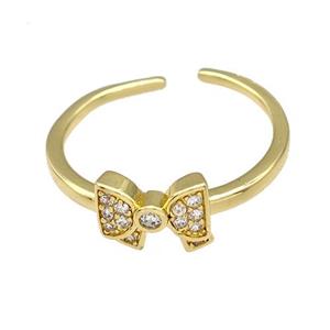 Copper Bow Rings Micro Pave Zirconia Gold Plated, approx 7-9mm, 18mm dia