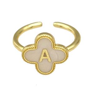 Copper Clover Rings Letter-A Painted Gold Plated, approx 13mm, 18mm dia