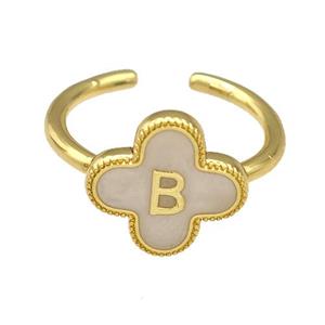 Copper Clover Rings Letter-B Painted Gold Plated, approx 13mm, 18mm dia