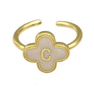 Copper Clover Rings Letter-C Painted Gold Plated, approx 13mm, 18mm dia