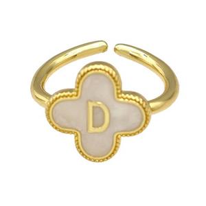 Copper Clover Rings Letter-D Painted Gold Plated, approx 13mm, 18mm dia