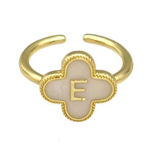 Copper Clover Rings Letter-E Painted Gold Plated, approx 13mm, 18mm dia