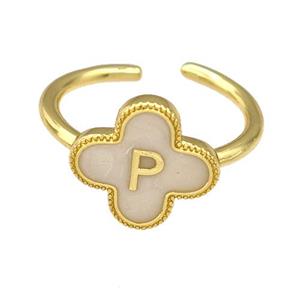 Copper Clover Rings Letter-P Painted Gold Plated, approx 13mm, 18mm dia