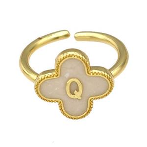Copper Clover Rings Letter-Q Painted Gold Plated, approx 13mm, 18mm dia
