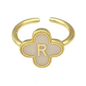 Copper Clover Rings Letter-R Painted Gold Plated, approx 13mm, 18mm dia