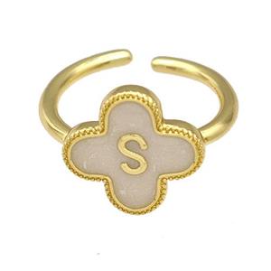Copper Clover Rings Letter-S Painted Gold Plated, approx 13mm, 18mm dia