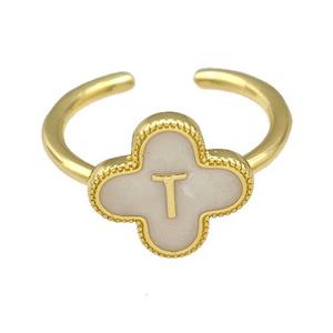 Copper Clover Rings Letter-T Painted Gold Plated, approx 13mm, 18mm dia