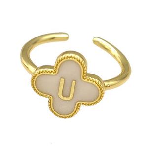 Copper Clover Rings Letter-U Painted Gold Plated, approx 13mm, 18mm dia