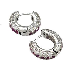 Copper Hoop Earring Micro Pave Zirconia Platinum Plated, approx 18mm dia