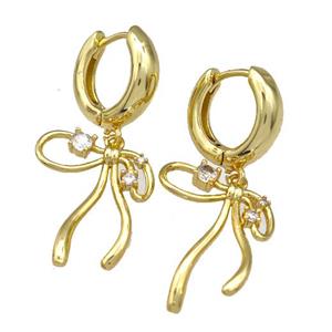 Copper Bow Hoop Earrings Pave Zircon Gold Plated, approx 18-20mm, 15mm dia