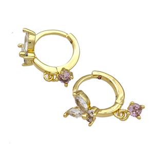 Copper Butterfly Hoop Earrings Pave Zircon Gold Plated, approx 3mm, 8mm, 12mm dia