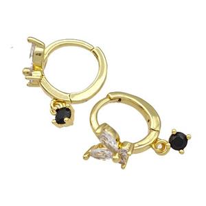 Copper Butterfly Hoop Earrings Pave Zircon Gold Plated, approx 3mm, 8mm, 12mm dia