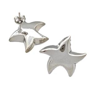 Copper Starfish Stud Earrings Platinum Plated, approx 20mm