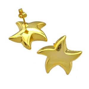 Copper Starfish Stud Earrings Gold Plated, approx 20mm