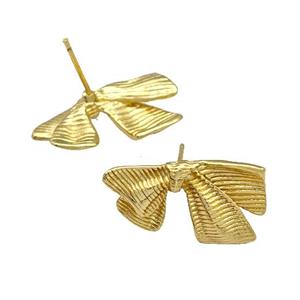Copper Bow Stud Earrings Gold Plated, approx 14-24mm