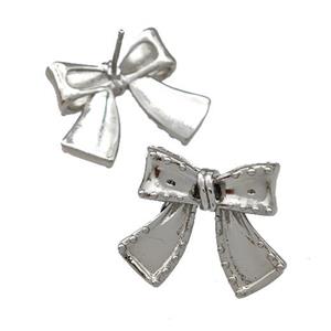 Copper Bow Stud Earrings Platinum Plated, approx 16mm