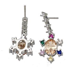 Copper Tortoise Stud Earrings Micro Pave Multicolor Zirconia Platinum Plated, approx 12-15mm