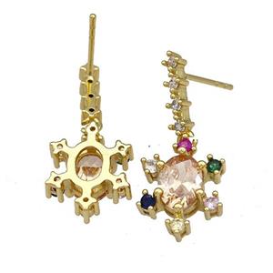 Copper Tortoise Stud Earrings Micro Pave Multicolor Zirconia Gold Plated, approx 12-15mm