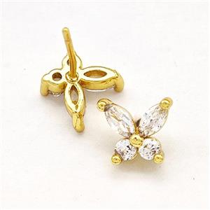 Copper Butterfly Stud Earrings Pave Zirconia Gold Plated, approx 8mm