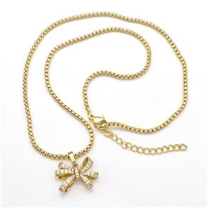 Copper Necklaces Bow Pave Zircon Gold Plated, approx 15-19mm, 2mm, 43-48cm length