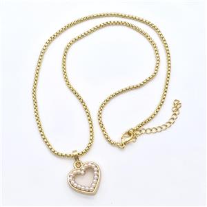 Copper Necklaces Heart Pave Pearlized Resin Gold Plated, approx 17mm, 2mm, 43-48cm length