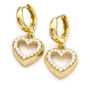 Copper Heart Hoop Earrings Pave Pearlized Resin Gold Plated, approx 17mm, 16mm dia