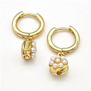 Copper Hoop Earrings Pave Pearlized Resin Gold Plated, approx 8mm, 14mm dia