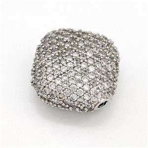 Copper Rhombus Beads Micro Pave Zirconia Platinum Plated, approx 18mm
