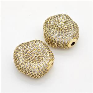 Copper Beads Micro Pave Zirconia Gold Plated, approx 17-18mm