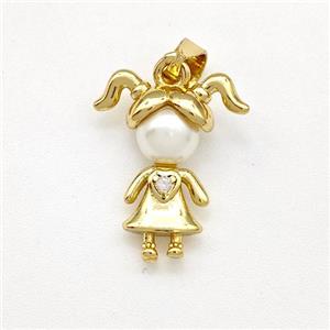 Copper Kids Girls Pendant Pave Pearlized Resin Gold Plated, approx 12.5-16mm