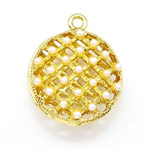 Copper Coin Pendant Pave Pearlized Resin Hollow Gold Plated, approx 18mm
