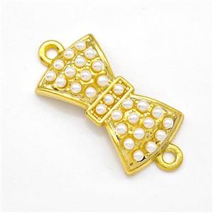 Copper Bow Connector Pave Pearlized Resin Gold Plated, approx 15-25mm