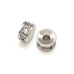 Copper Heishi Beads Pave Zirconia Platinum Plated, approx 4mm