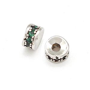 Copper Heishi Beads Pave Green Zirconia Platinum Plated, approx 4mm