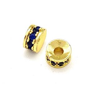 Copper Heishi Beads Pave Blue Zirconia Gold Plated, approx 4mm